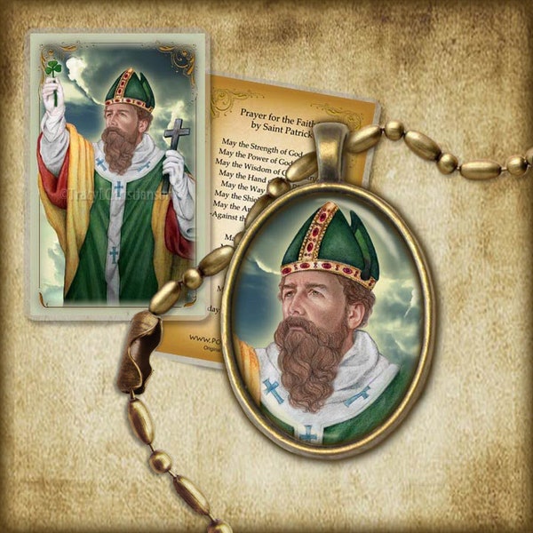 St. Patrick (C) Pendant and Holy Card GIFT SET Catholic saint for paralegals