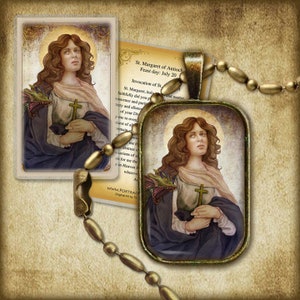 St. Margaret of Antioch Pendant and Holy Card GIFT SET Patron of pregnancy, childbirth