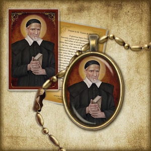 St. Vincent de Paul Pendant and Holy Card GIFT SET Catholic saint for charity