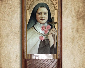 St. Therese of Lisieux Holy Water Font, Oak, Catholic, the Little Flower