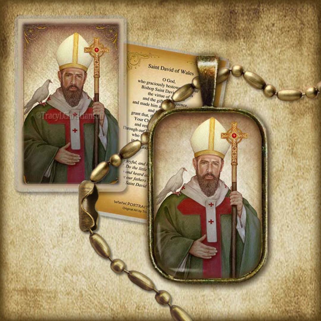 St. David of Wales Pendant and Holy Card GIFT SET Catholic Saint of ...
