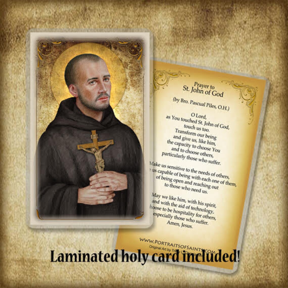 St. John of God Wood Plaque & Holy Card GIFT SET, Catholic Patron of ...