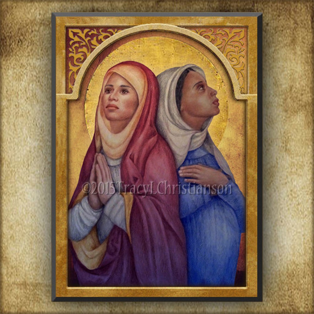 Sts. Perpetua and Felicity Wood Icon & Holy Card GIFT SET, Catholic