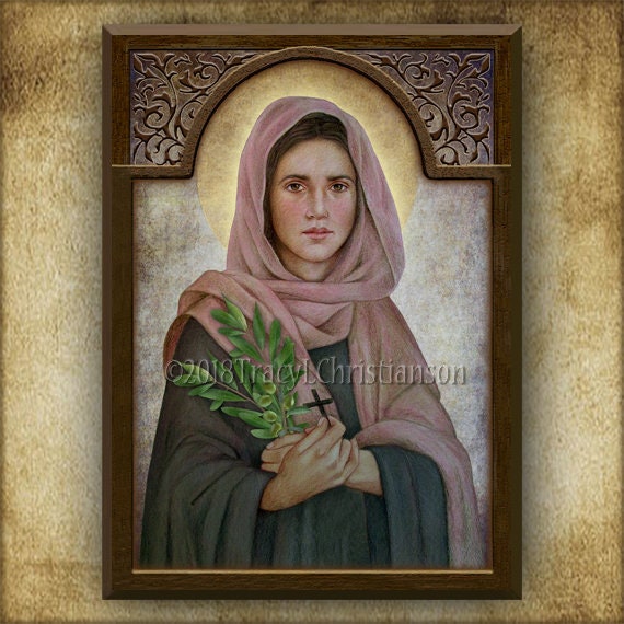 St. Scholastica Wood Icon & Holy Card GIFT SET, Catholic Patron Saint  invoked against storms