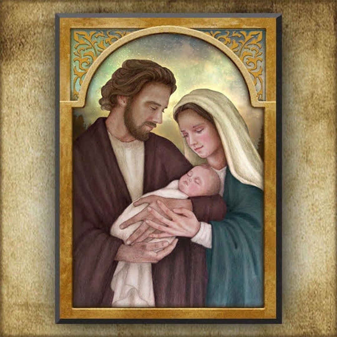 The Holy Family (H) Wood Plaque and Holy Card GIFT SET - Etsy