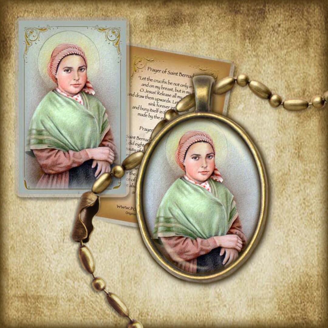 St. Bernadette Pendant and Holy Card GIFT SET, Our Lady of Lourdes Seer ...