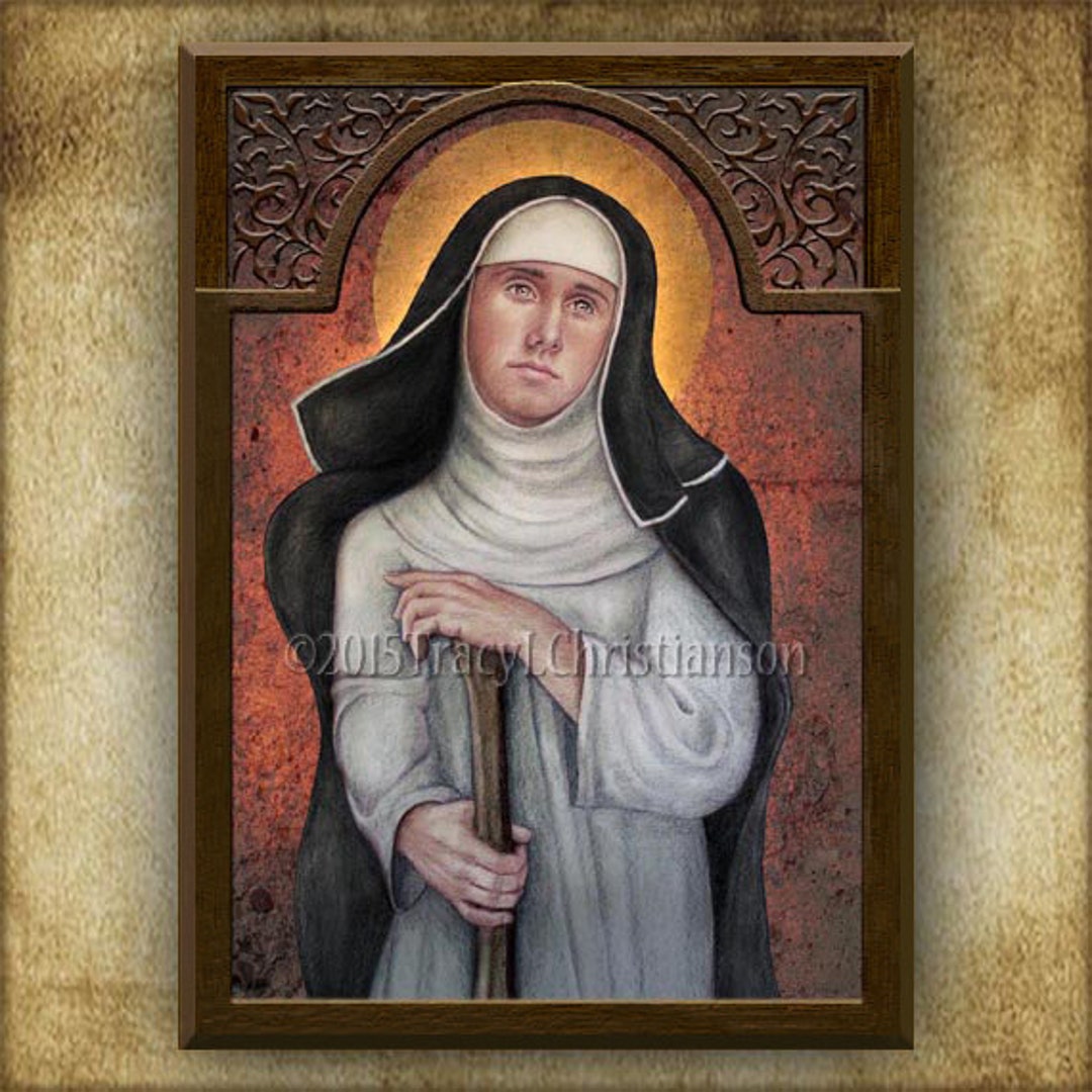 St. Scholastica Wood Icon & Holy Card GIFT SET, Catholic Patron Saint  invoked against storms