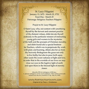 St. Lucy Filippini Holy Card, Catholic Prayer Card, Teachers Saint - Etsy