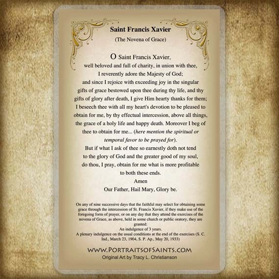 Engraved and Personalized St Francis Xavier Prayer Card campestre