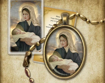 Madonna und Kind (P) Anhänger und Heilige Karte GESCHENKSET für eine Mutter