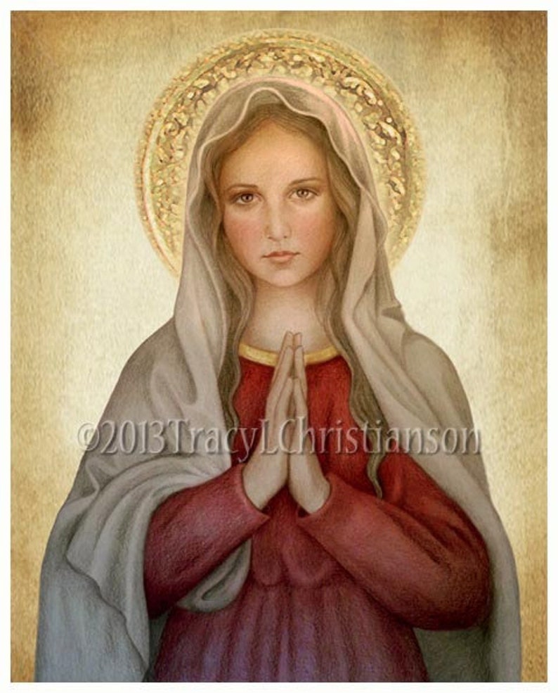 Mary, Mother of God Catholic Art Print, Blessed Virgin Mary, Our Lady zdjęcie 1