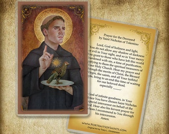 St. Nicholas of Tolentino Holy Card, Saint who had a devotion to the Holy Souls in Purgatory