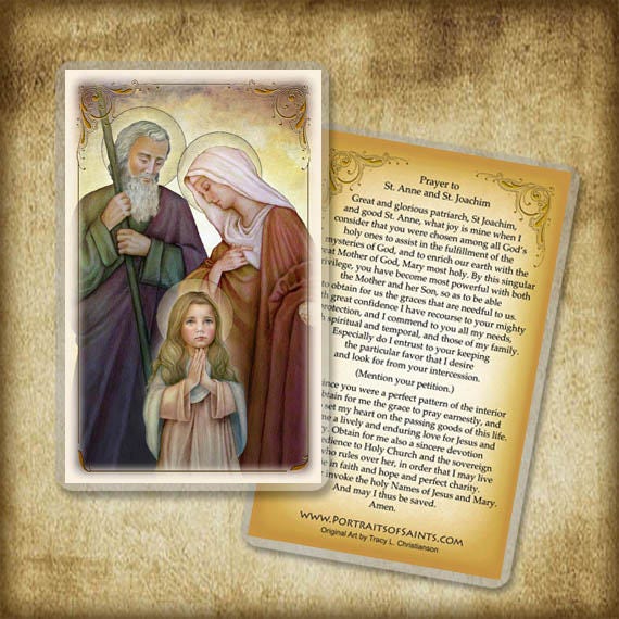 St. Joachim and St. Anne with the Child Mary, Holy Card, Patron of Grandparents