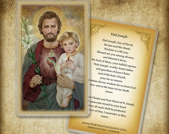 St. Joseph, Chaste Heart and Baby Jesus, Holy Card/Prayer Card, Patron of Fathers