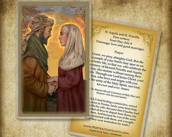 St. Aquila and St. PriscillaHoly Card, Catholic Prayer Card, Catholic wedding gift