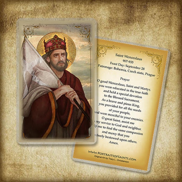 St. Wenceslaus Holy Card, Catholic Prayer Card, Patron of Bohemia