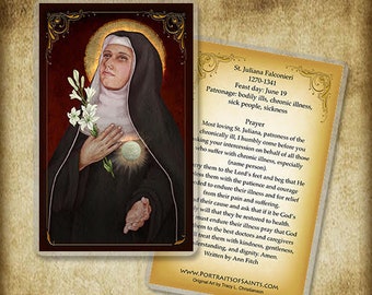 St. Juliana Falconieri Holy Card/Prayer Card, Patron of the sick