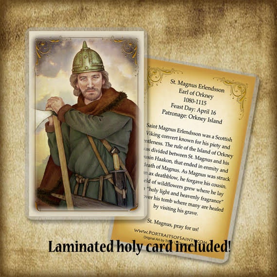 St. Magnus Erlendsson Wood Icon & Holy Card GIFT SET for 