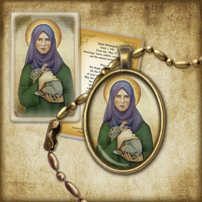St. Melangell Pendant and Holy Card GIFT SET Patron of small image 0