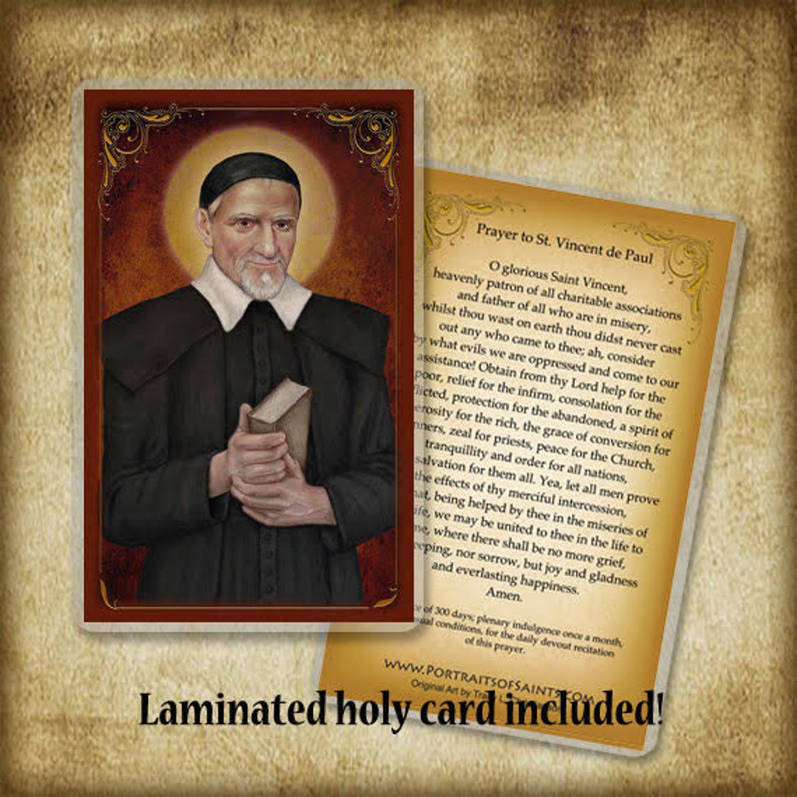 St. Vincent De Paul Wood Icon & Holy Card GIFT SET, Catholic Patron ...