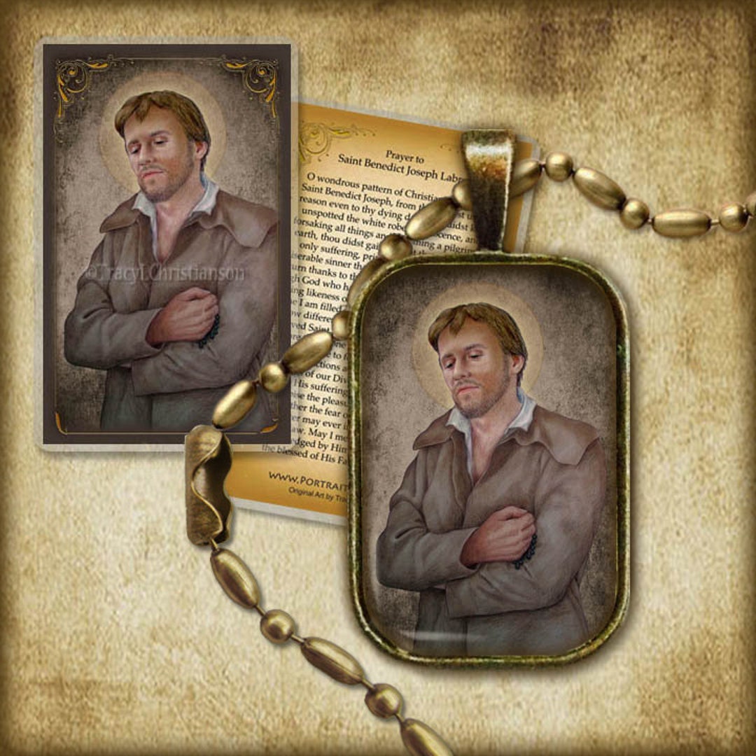 St. Benedict Joseph Labre Pendant and Holy Card GIFT SET, Patron of ...