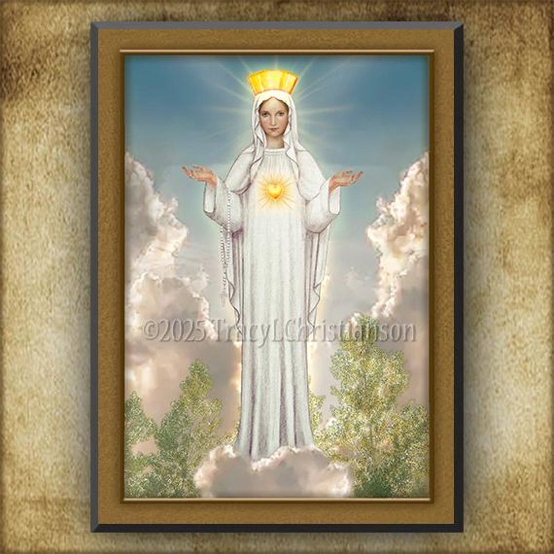 Our Lady of Beauraing Wood Plaque/icon and Holy Card GIFT SET Virgin ...