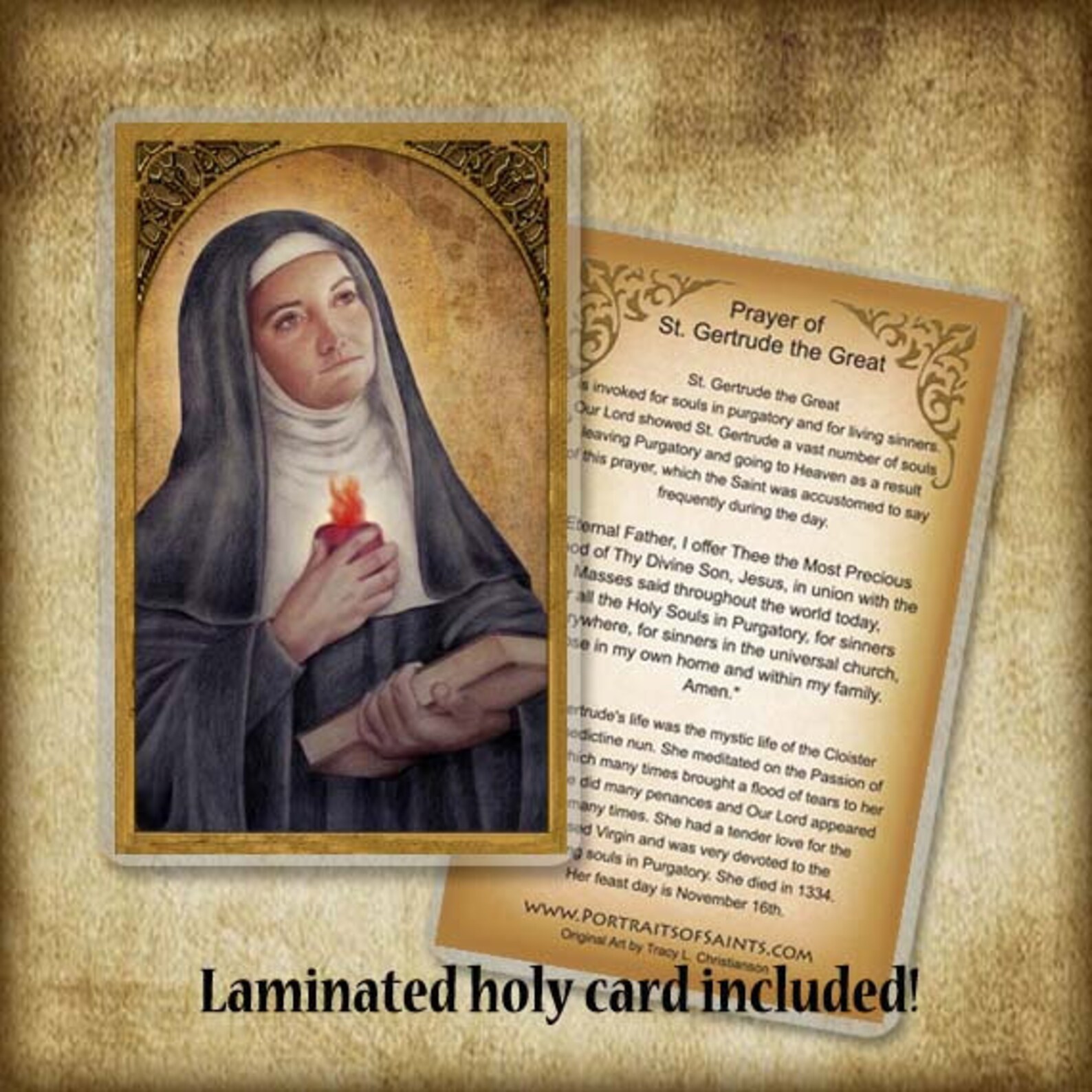 St. Gertrude the Great Wood Icon & Holy Card GIFT SET Catholic ...