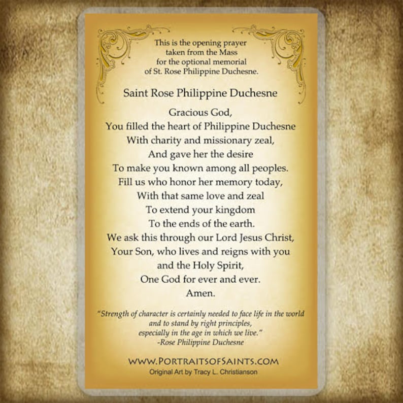 St. Rose Philippine Duchesne Holy Card Catholic Prayer Card Etsy