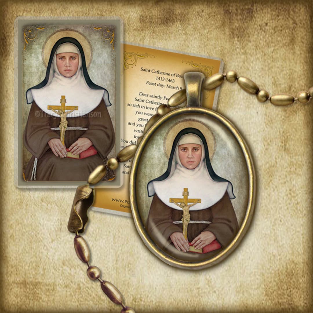 St. Catherine of Bologna Pendant and Holy Card GIFT SET, Patron of