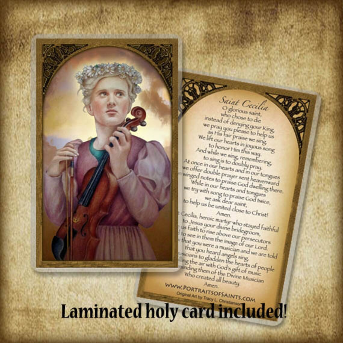 St. Cecilia Wood Icon & Holy Card GIFT SET, Catholic Patron Saint of ...