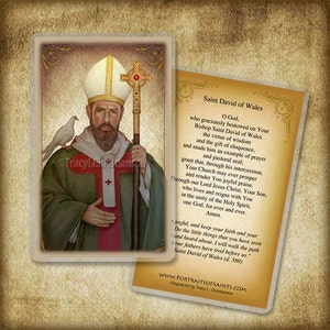 St. David of Wales Holy Card, Patron of Wales