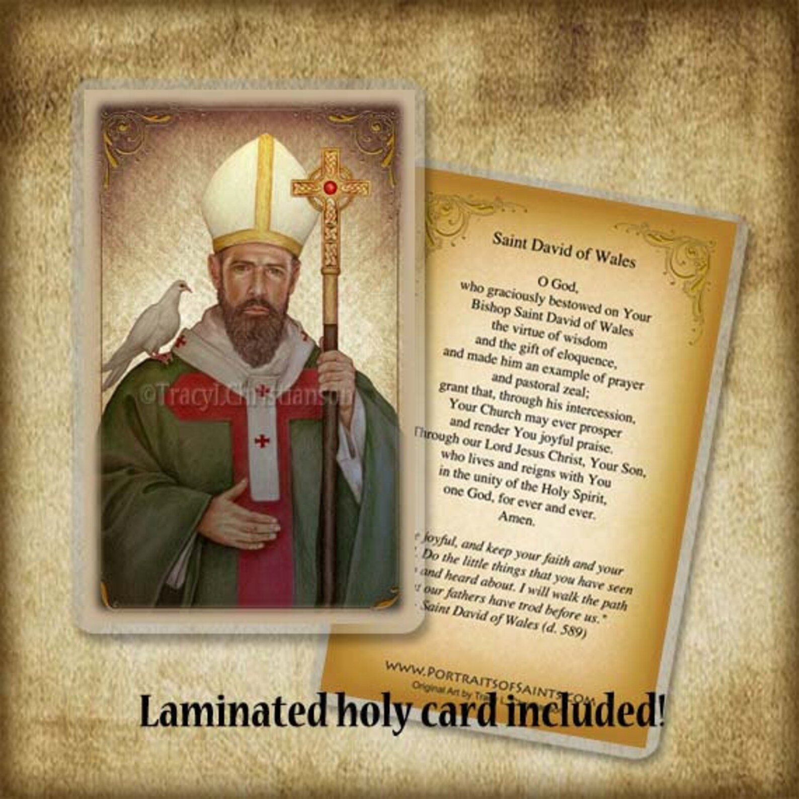 St. David of Wales Wood Icon & Holy Card GIFT SET, Catholic Patron of ...