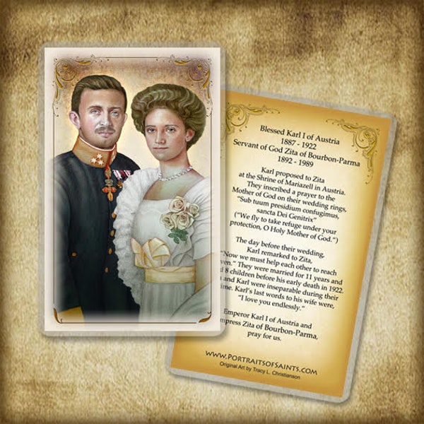 Bl. Karl of Austria and Zita of Austria Holy Card, Catholic Prayer Card