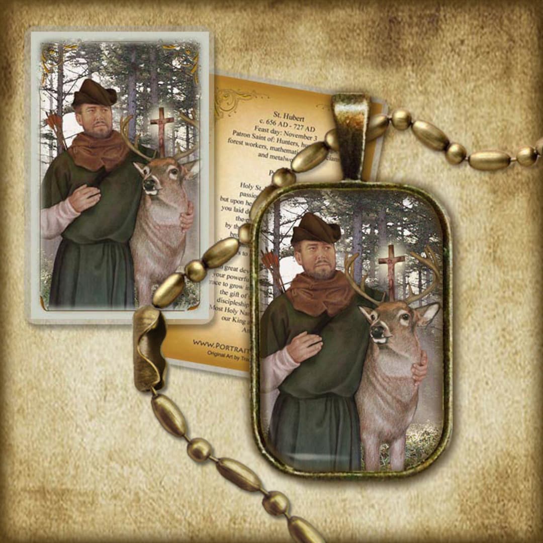 St. Hubert Pendant and Holy Card GIFT SET Patron of Mathematicians - Etsy
