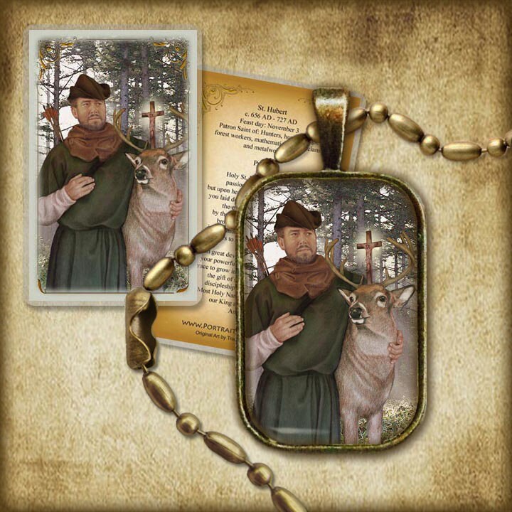 St. Hubert Pendant and Holy Card GIFT SET Patron of mathematicians