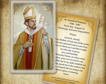 St. Arnold of Soissons, Holy Card, Catholic Prayer Card, Patron of Beer makers