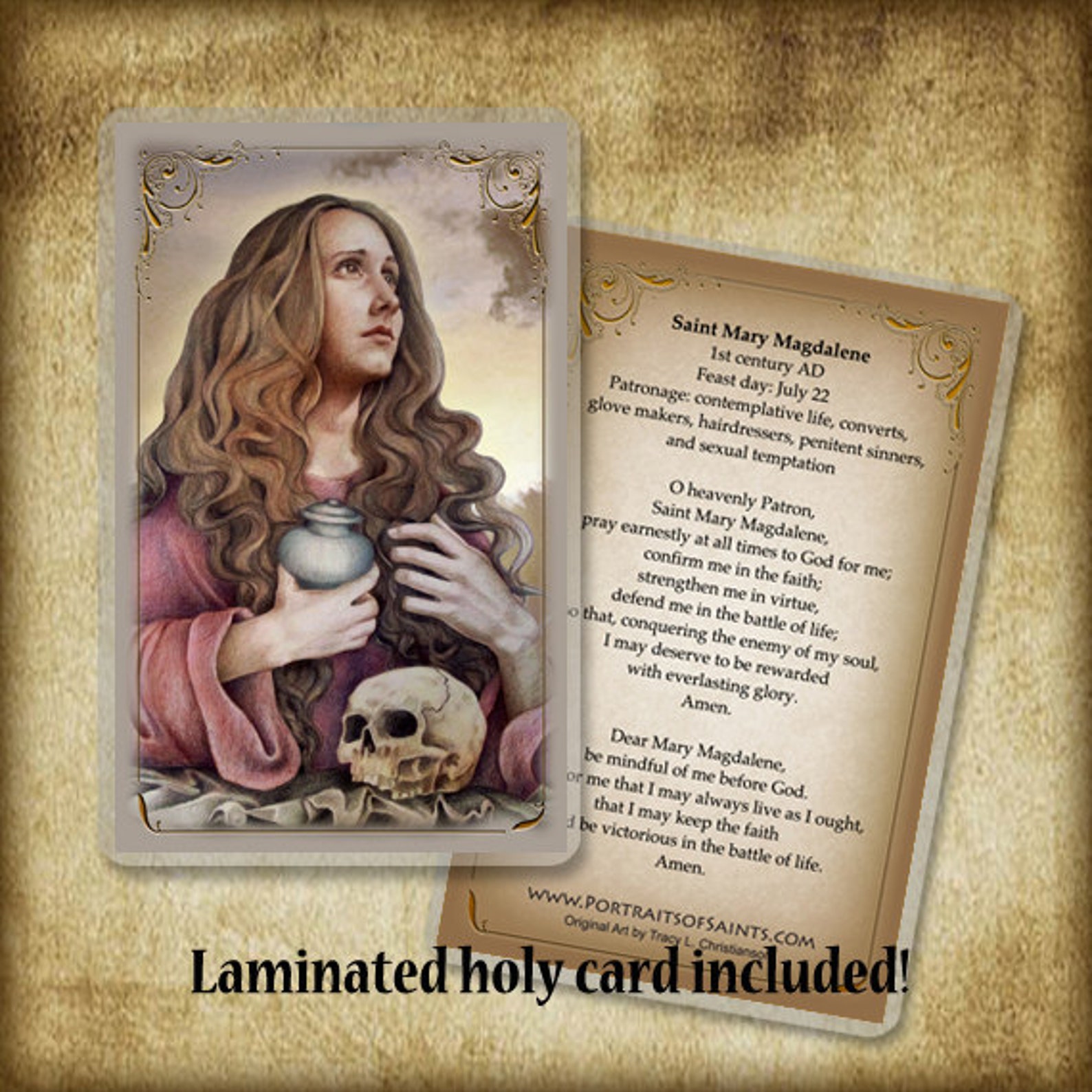 St. Mary Magdalene (A) Wood Icon & Holy Card GIFT SET, for a Catholic ...