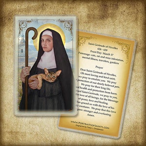 St. Gertrude of Nivelles Holy Card, Catholic Prayer Card