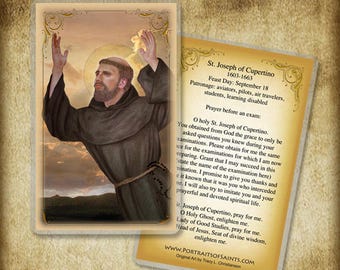 Carte de prière saint Joseph de Cupertino, patron des pilotes