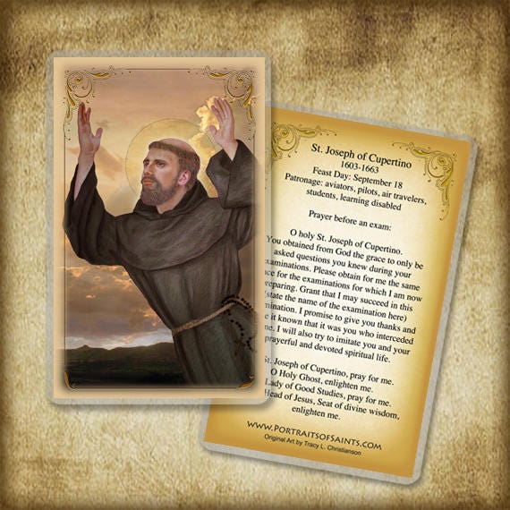 St Joseph Of Cupertino Prayer Card Patron Of Pilots Etsy