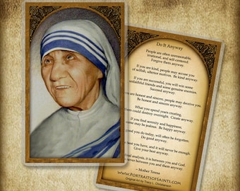 St. Mother Teresa of Calcutta Prayer Card, Patron of Prolife