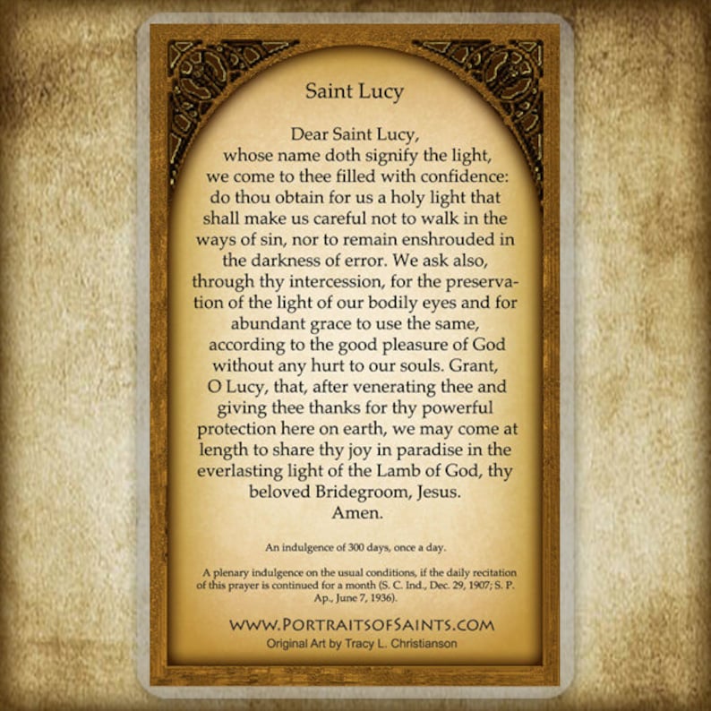 St Lucy Prayer Card Patron Of The Blind Etsy