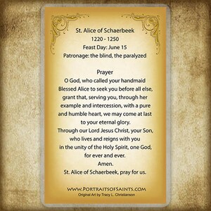 St. Alice of Schaerbeek Holy Card/prayer Card Patron of the Blind and ...