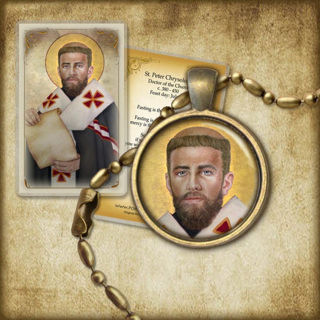 St. Peter Chrysologus Pendant and Holy Card GIFT SET, Doctor of the ...