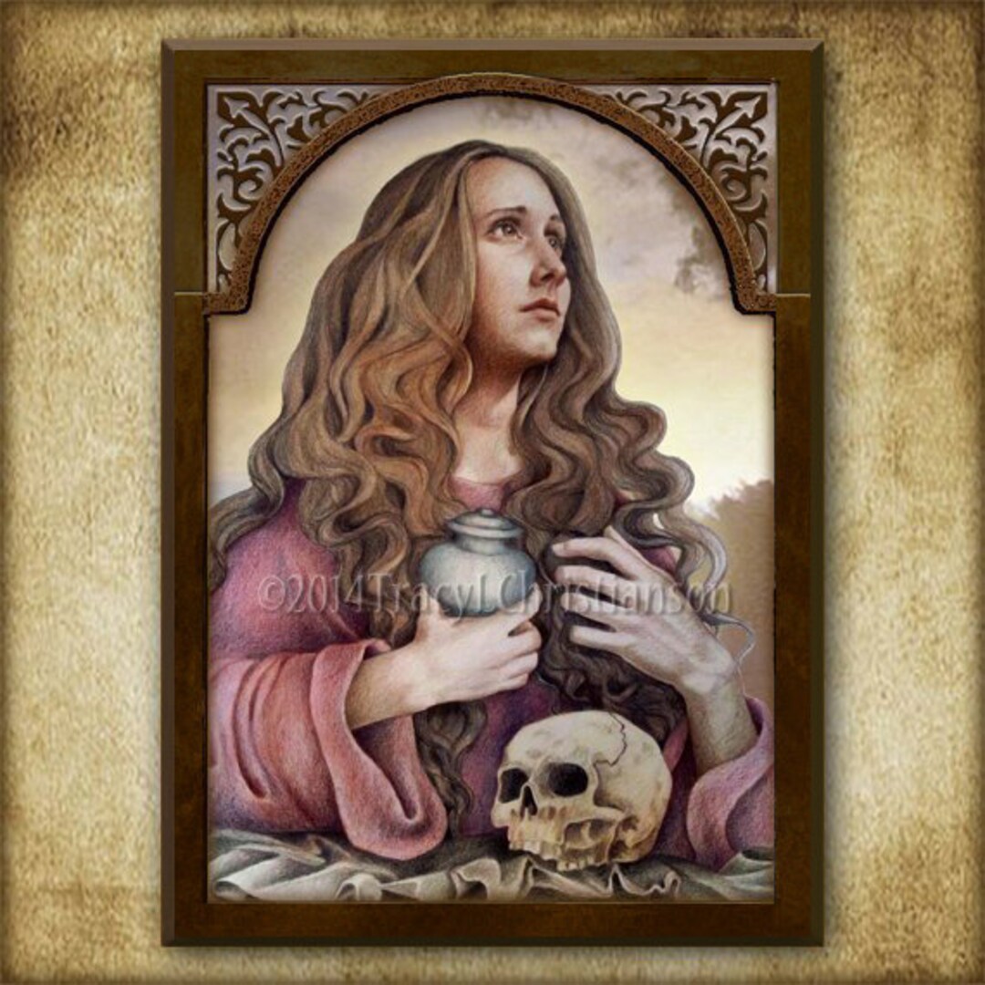 St. Mary Magdalene (A) Wood Icon & Holy Card GIFT SET, for a Catholic ...
