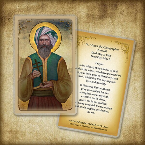 St. Ahmet the Calligrapher Holy Card/Prayer Card, Catholic convert gift