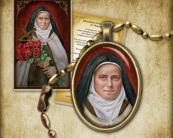 St. Therese of Lisieux, the Little Flower, (D) Pendant and Holy Card GIFT SET