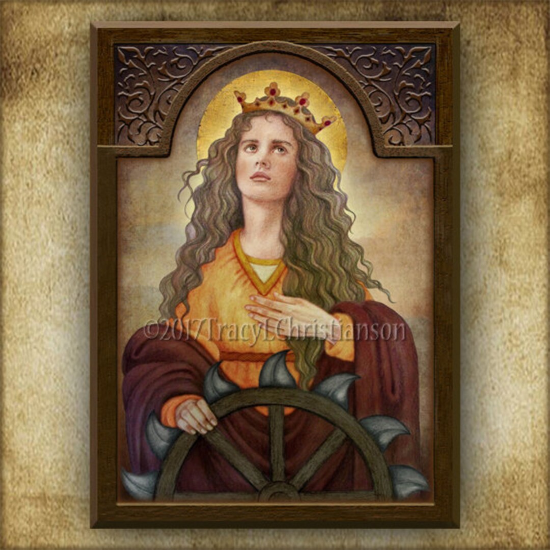 St. Catherine of Alexandria Wood Icon & Holy Card GIFT SET, Catholic ...