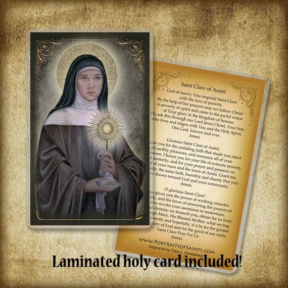 St. Clare of Assisi, Wood Plaque and Holy Card GIFT SET, Catholic ...