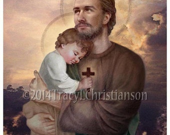 St. Joseph and Baby Jesus Catholic Art Print, Patron of the Church